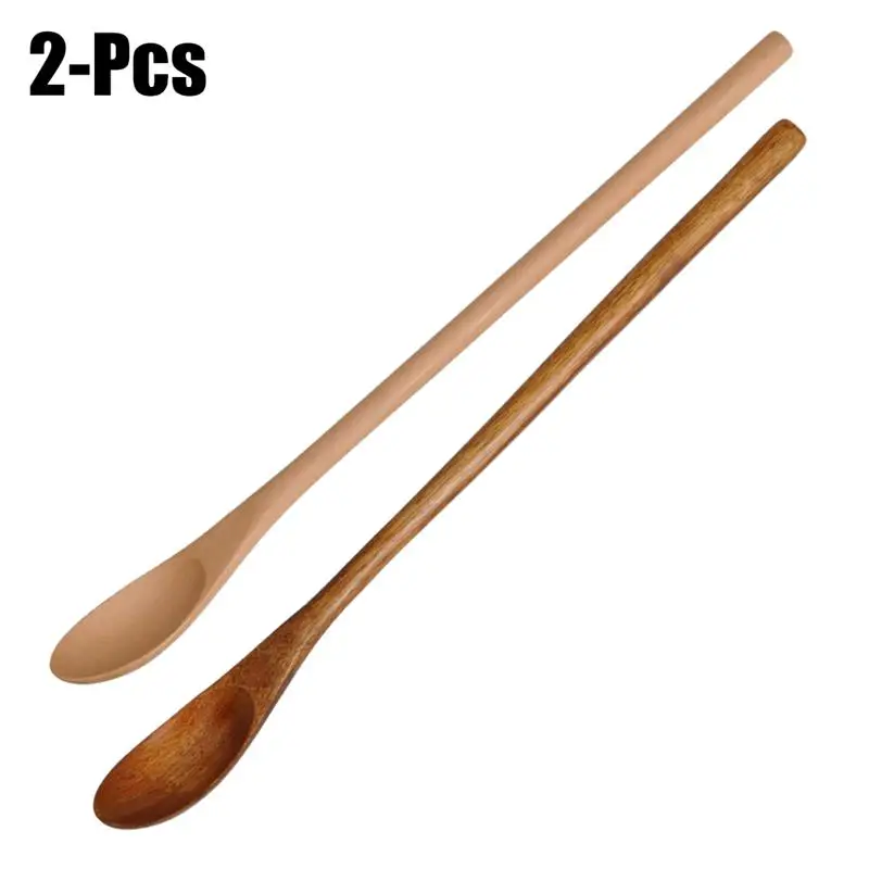 Kapmore 2Pcs/Set Coffee Tea Spoon Long Handle Wooden Mixing Spoon