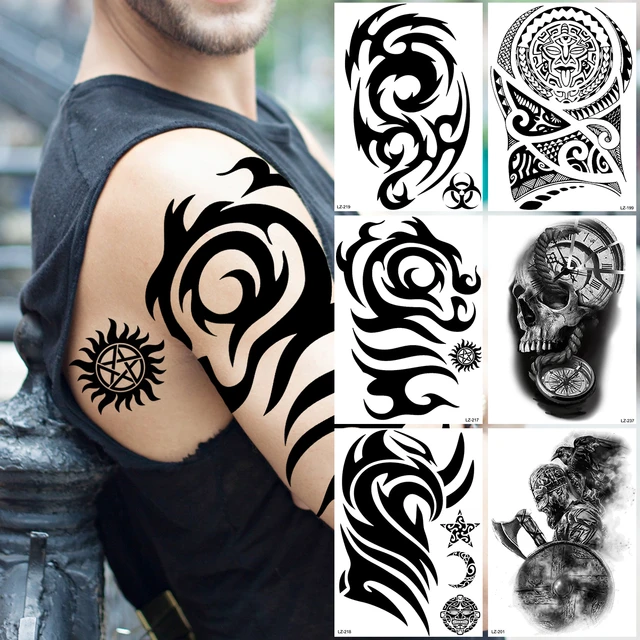 TRIBAL ROSE BLACK OUTLINE Temporary Tattoo