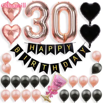 

Amawill 30 40 50th Birthday Decoration Adult Rose Gold Digital Champagne Bottle Balloon Happy Birthday Banner Anniversary Decor