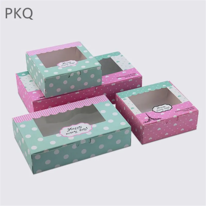 

20pcs Kraft Paper Cardboard Box With PVC Window Candy Paper Box Dots Mooncake Cookies Chocolate Cake Box Wedding Supply 3 Sizes