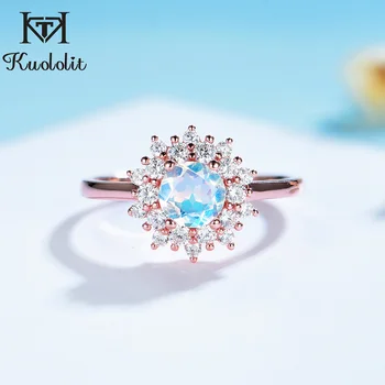 

Kuololit Natural Moonstone 585 14K 10K Ring for Women Round Rainbow Magic Gemstone Jewelry for Engagement Party Christmas Gifts