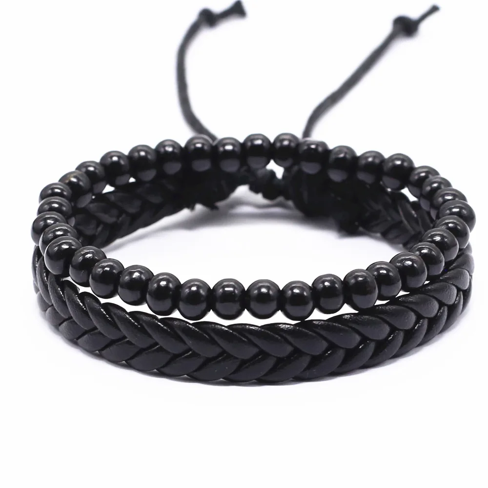 2 шт./компл. Модный черный мужской браслет Femme Homme аксессуары Pulseras Mujer Плетеный с