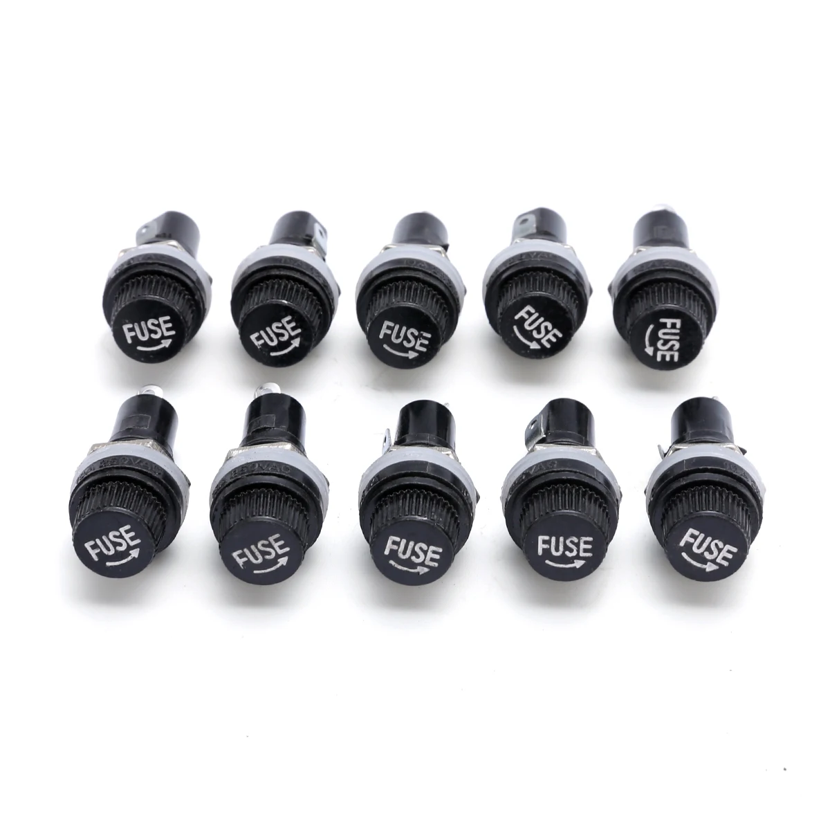 10pcs New Glass Fuse Holder 250V 10A Panel Mount Screw Cap Fuse Holder Case for Glass Tube Fuse 5x20mm