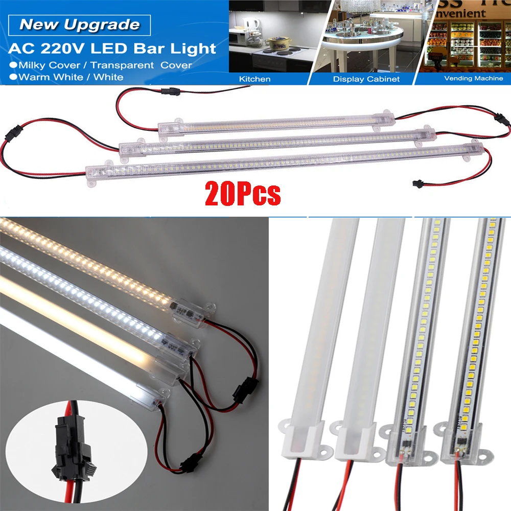 20Pcs Factory Wholesale 30/40CM AC 220V SMD 2835 LED Hard Rigid Strip Bar Light Aluminium shell + pc cover LED Bar Light