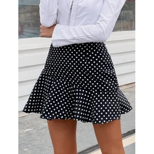 

Elegant Polka Dot Printed Mini Skirt Women Streetwear Ruffled Mermaid Skirt Female Spring Summer Holiday Ladies Skirts Short New