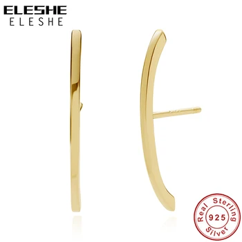 

ELESHE Authentic 925 Sterling Silver Stud Earrings for Women Gold Plated Simple Chic Suspender Female Earrings European Jewelry
