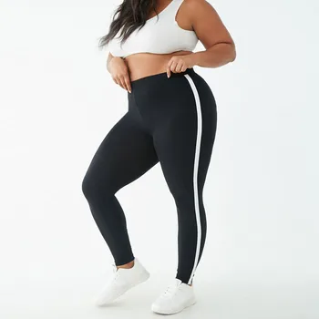 

Black Leggings Fitness Women's Plus Size High Elasticity Striped Stitching Sports Bottom Casual Pants 2019 spodnie damskie