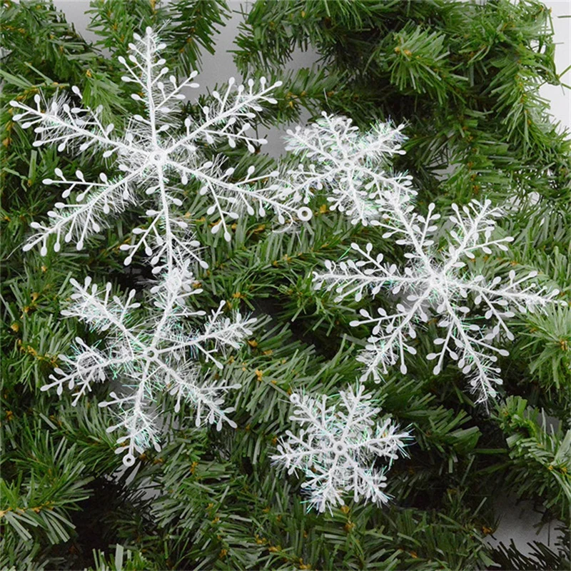 30 pcs white plastic fake snowflake christmas party hanging pendants new year christmas tree ornaments window decoration