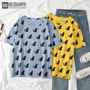 

Duckwaver Women 2020 Summer Animal Print Women T Shirt Sweet Couple Clothes Casual Loose Women Top Short Sleeve Shirt Women