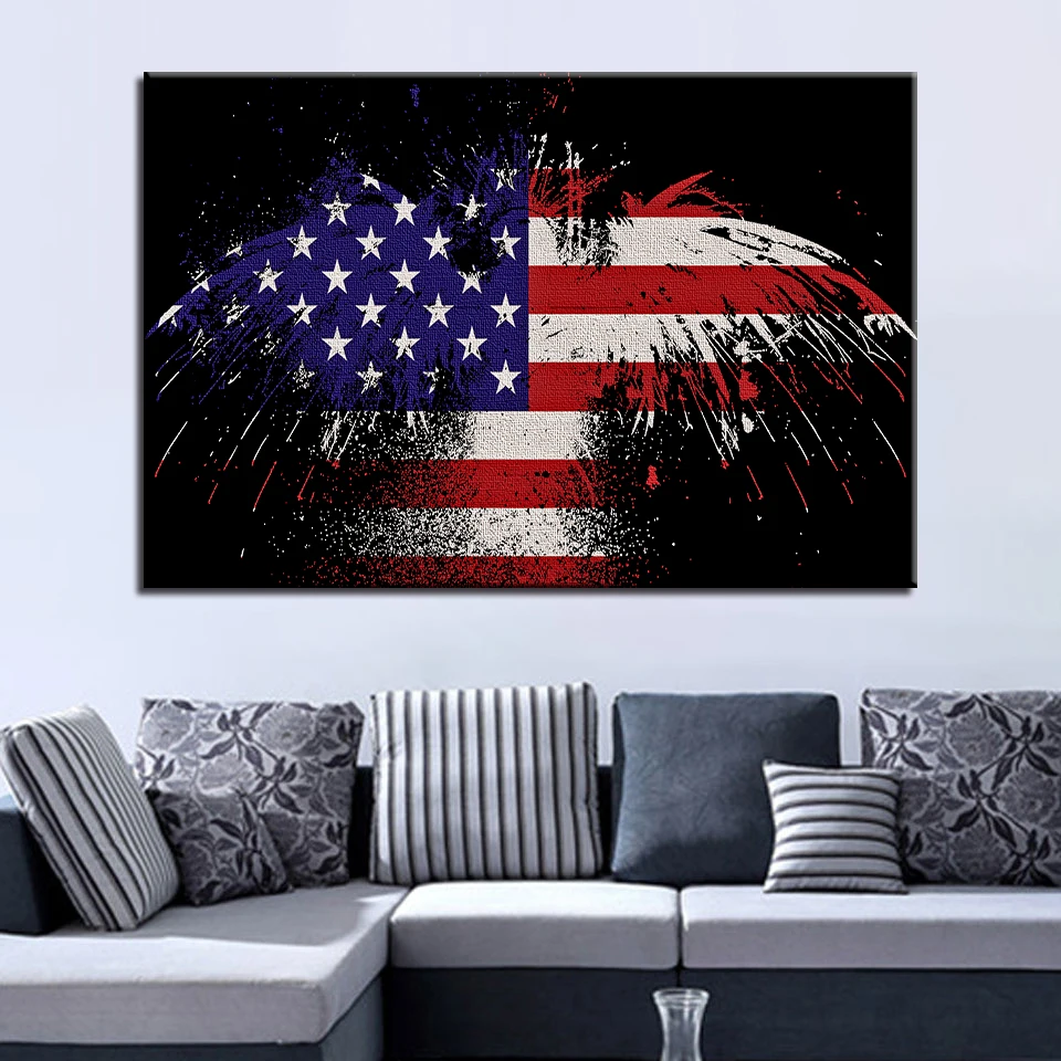 

Artwork Poster HD Prints Home Decor 1 Pieces Eagle Wall Art Flag National Modular Bedside Background Pictures Canvas Painting