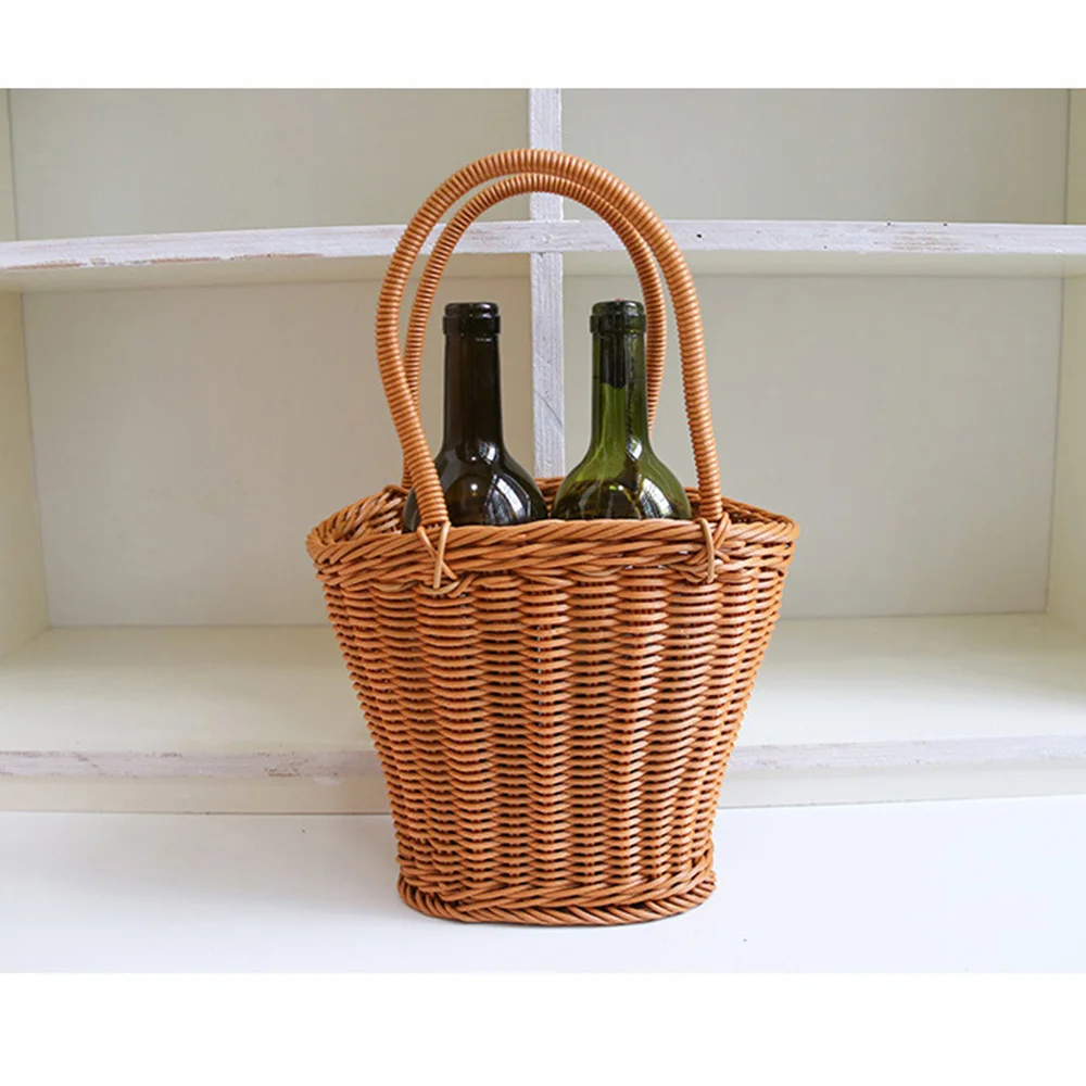 

1PC Simulated Rattan Woven Basket Decorative Flower Basket Portable Gift Basket for Wedding Party Picnic Home
