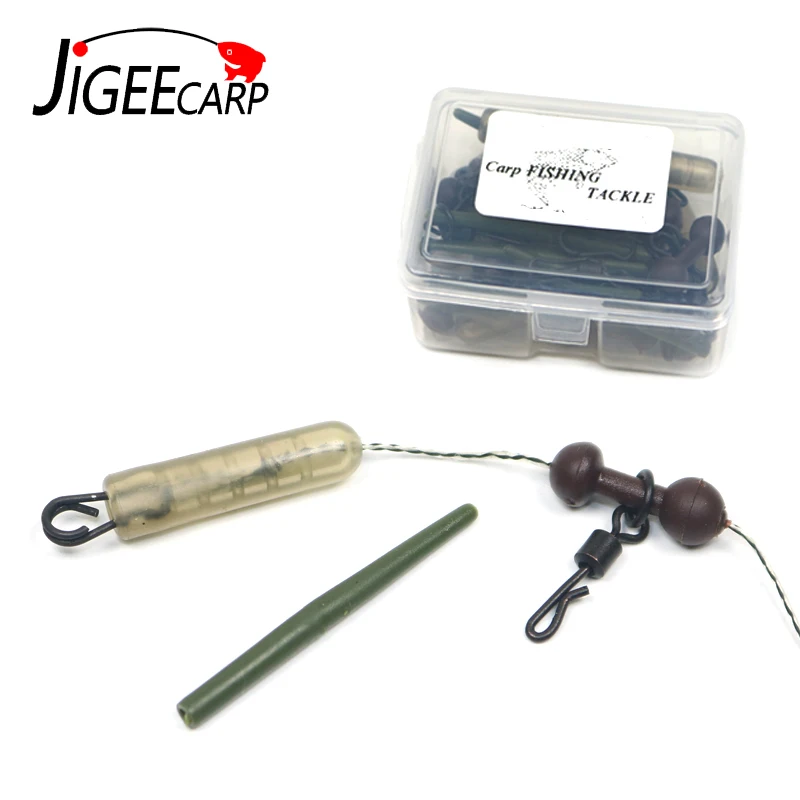 

JIGEECARP 50pcs Carp Fishing Chod Rig Safety Sleeves Lead Clips Slide Heli Rigs Accessories Terminal Tackle Carp Bait Rig