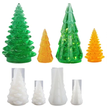 

3D Christmas Tree Silicone Epoxy Resin Mold Multi Colored Fairy Night Lights LED Vase Base Light Christmas Tree DIY Mould
