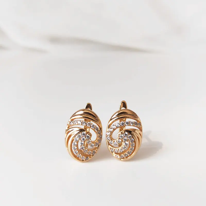 Серьги Серебро Цвет 585 розового золота с цирконием инкрустированные Свадебные