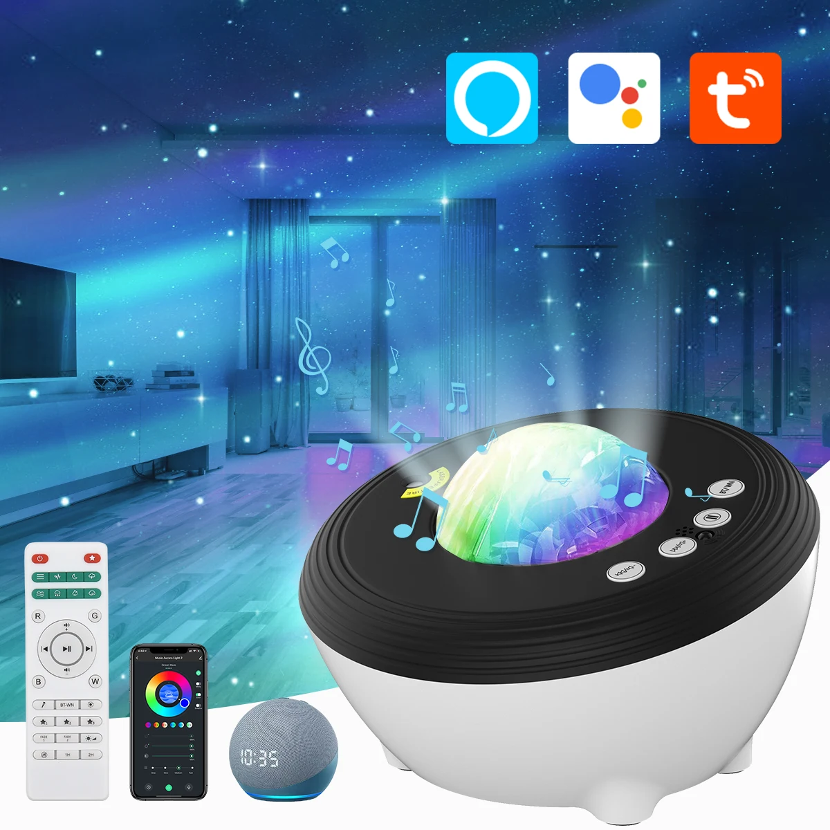 WiFi Smart Star Light Galaxy Projector Christmas Music Player Laser Starry Sky Night Work With GoogleAlexa Tuya | Лампы и освещение