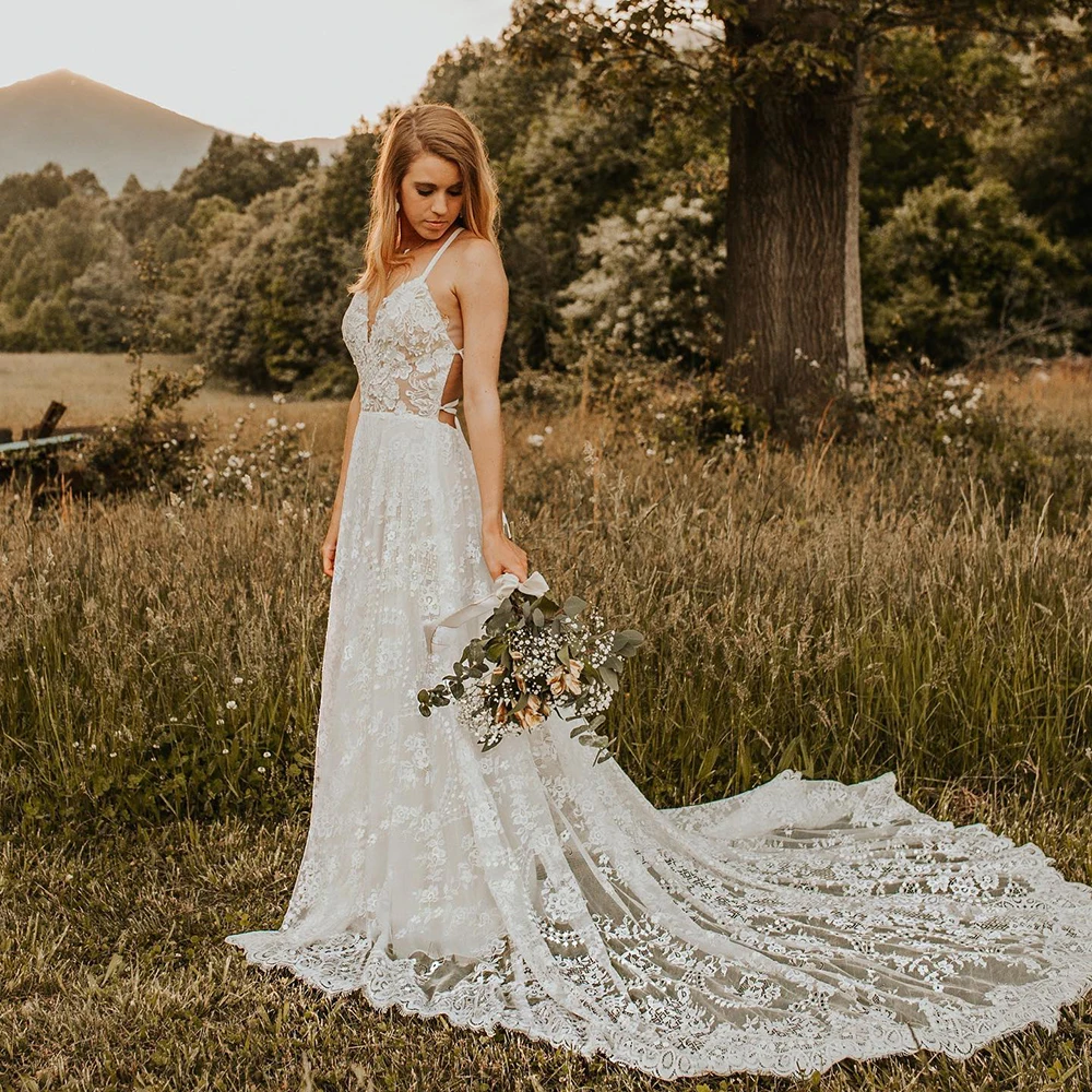 Mryarce Spitzen-Brautkleid im A-Linien-Stil, sexy Brautkleid mit Rückenausschnitt – Detail 10