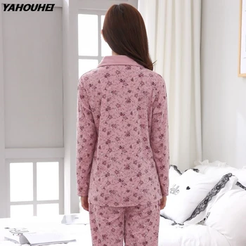 

Plus Size 100% Cotton Pajamas Sets For Women 2019 Autumn Winter Long Sleeve Pyjamas Floral Print Pijama Lounge Homewear Clothing