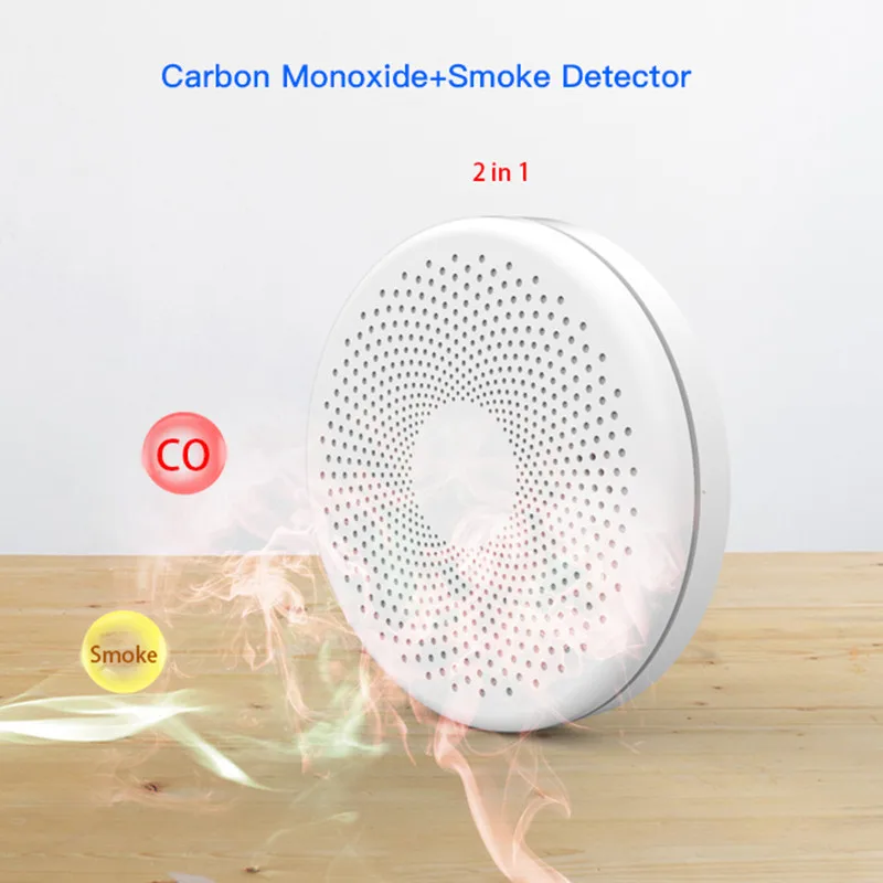 Tuya-Detector de humo de monóxido de carbono, alarma de fuego de CO Gas 2 en 1, Sensor de seguridad para el hogar, batería no incluida