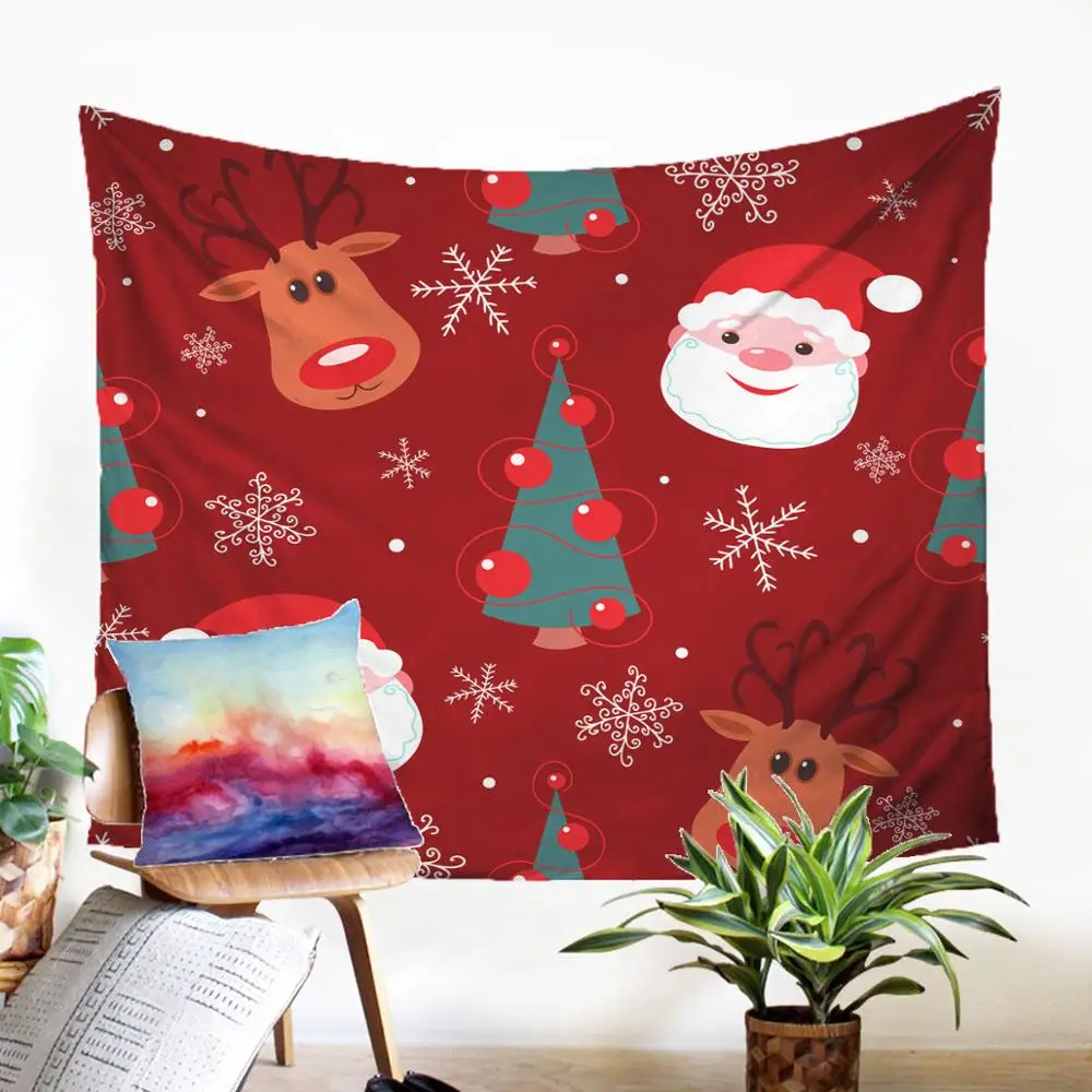 

Red Christmas Pattern Tepestry Modern Home Decoration Dorm Decor Macrame Panel Wall Hanging Carpet