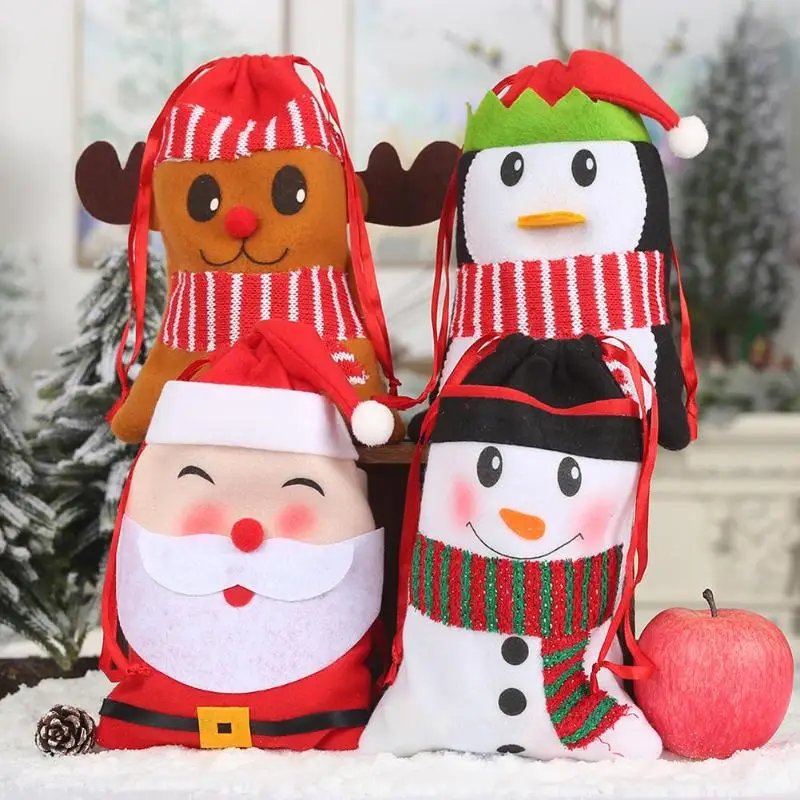 

Non-Woven Cartoon Christmas Candy Bag Kids Drawstring Gift Packing Pouch Navidad 2019 Christmas Decorations for Home