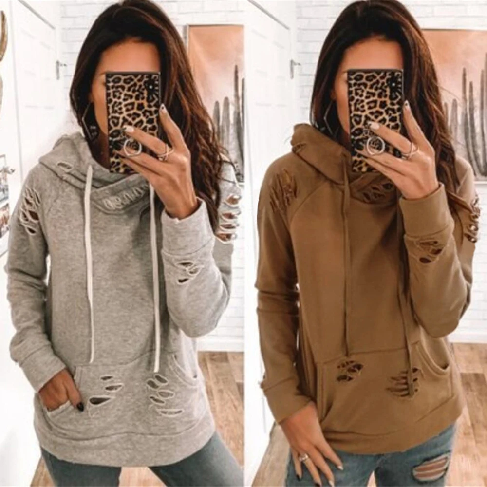 

JODIMITTY 2019 New Social Harajuku Hole Hoodies For women Solid Color Hooded Tops Women's Sweatshirt Long-sleeved Winter Coat