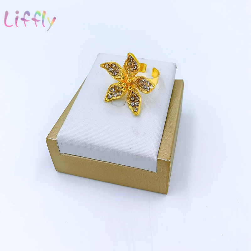 Liffly Dubai Gold Fashion Bridal Wedding Earrings Ring Jewelry Sets Indian Jewelry Set Bracelet for Women African Necklace - Image 4