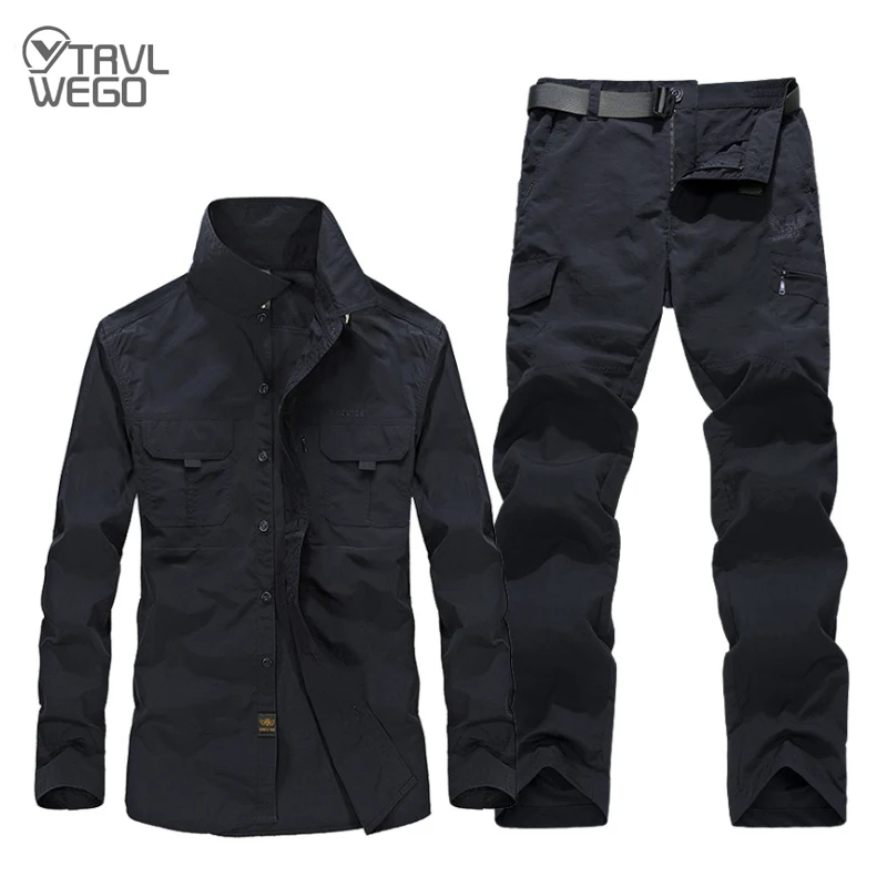 

TRVLWEGO Men Shirt Pants Suits Summer Outdoor Camping Trekking Fishing Hiking Cycling Shirt Breathable Quick Dry Pants Sports