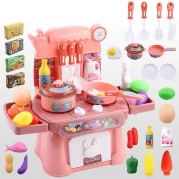 

Kids Kitchen Toy Preten Play Cooking Table Set Children Oven Dinnerware Simulation Toys with Sound and Light