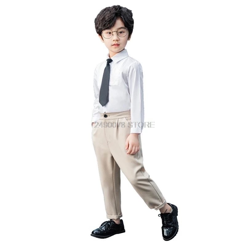 

Flower Boys Formal Birthday Suit Kids Wedding Dress Shirt Pants Tie 3Pcs Clothing Set Children Performance Party Costume