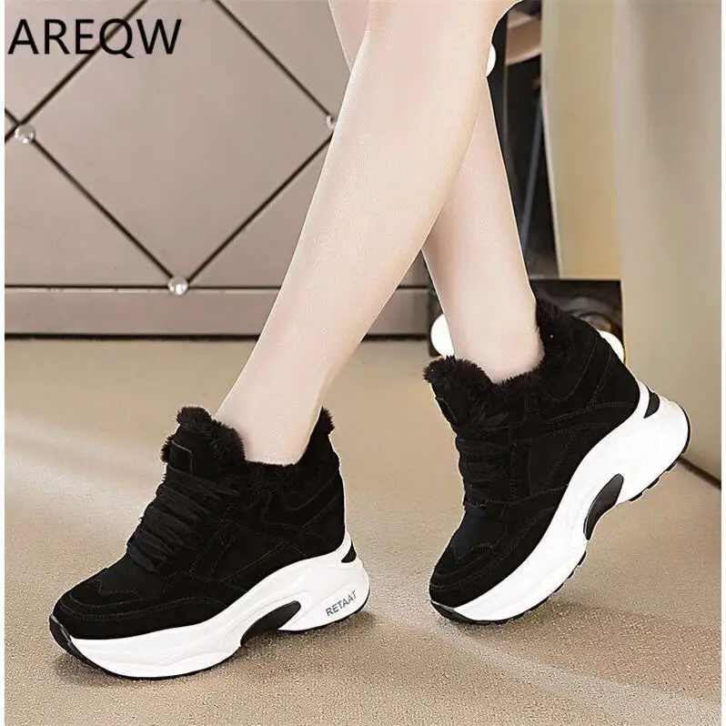 2020 Women Platform Plush Lace Up Snow Boots Winter Woman Boots Ladies Warm Fur Vulcanized Shoes Female Causal