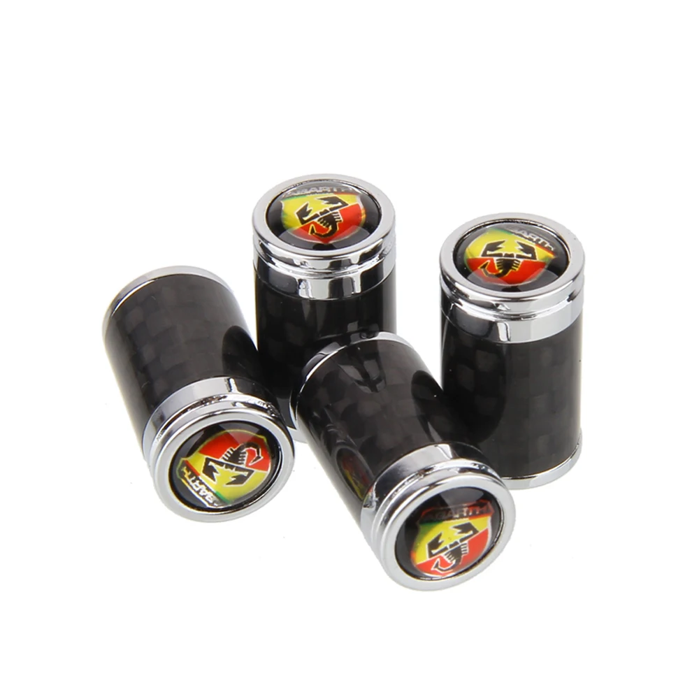 Carbon Fiber Metal Car Tire Valves Cap Wheel Covers Decor for Abarth