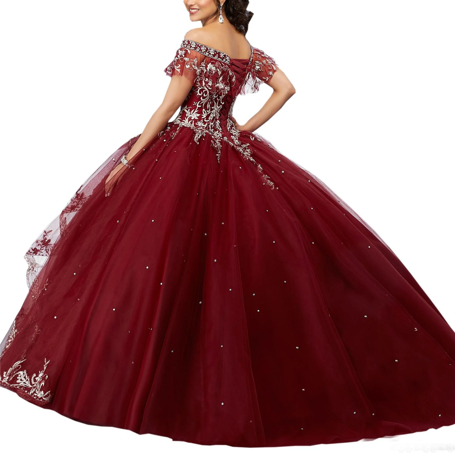 Бордовые платья Quinceanera платье с открытыми плечами, украшенные стразами; Симпатичные туфли с аппликацией, без рукавов, бальное платье для девочек карнавальное платье для официального приема