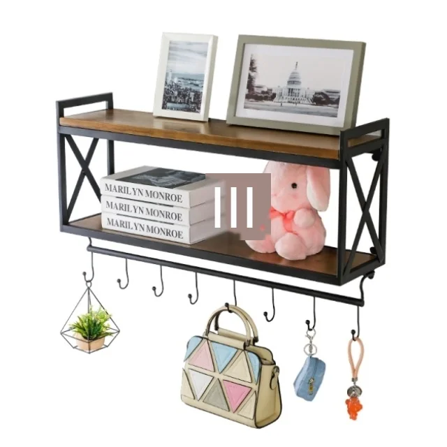 Vintage Wrought Iron Wood Racks Wall Hanging Kitchen Seasoning