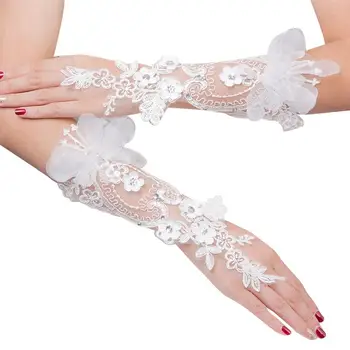 

Long Bridal Gloves Lace Floral Gloves Rhinestone Gloves Photo Props Hand Protective Cover for Bridal Wedding Supplies