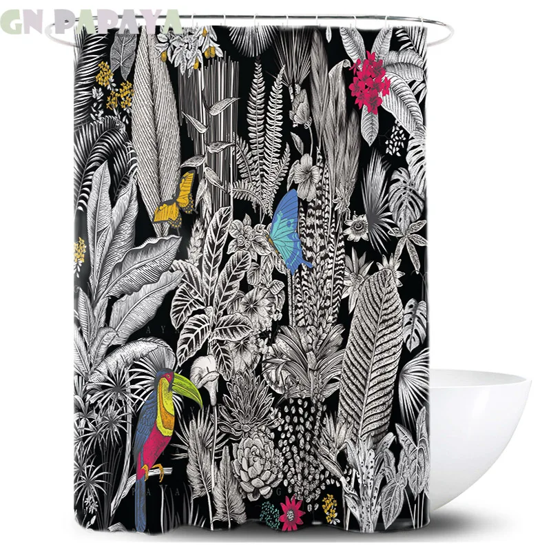 

Tropical plant strawberry macrame Bath Curtains Waterproof Polyester Fabric retro Shower Curtains Screen with Hooks Accessories