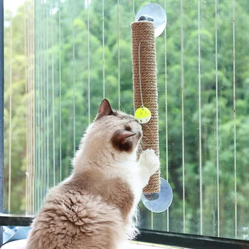 

Cats Scratch Column Grinding Device Sucker Cats Climbing Frame Anti-Scratch with Bell Ball Toy H99F