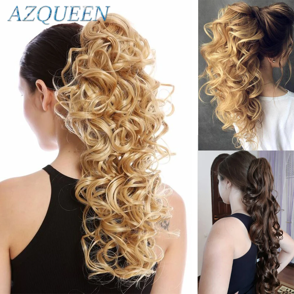 AZQUEEN Synthetic Long Thick Wave Pony Fiber Claw Clip Wavy Ponytail Extensions Clip In Hair Extensions For Women
