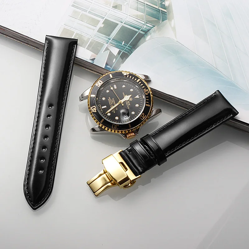 Ремешок для часов ROX GMT из натуральной кожи черный браслет наручных воловьей