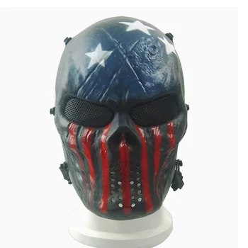 

New Style Full Face Helmet Skull Skeleton Printed TPR Metal Mesh Lens Adjustable Ribbon Halloween Apparel Accessories