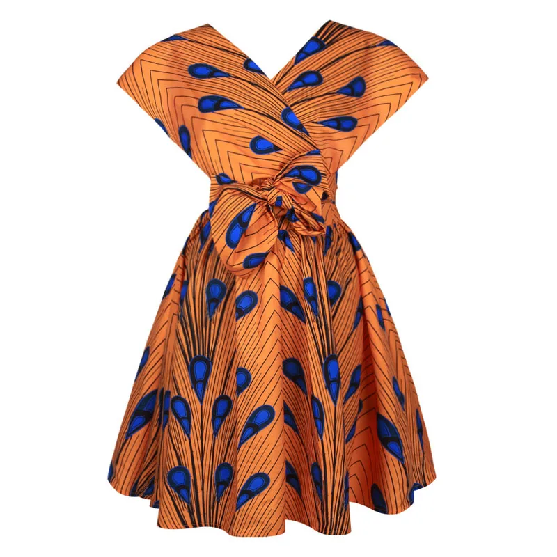 Модное женское платье Дашики в африканском стиле с v-образным вырезом Bazin Riche многофункциональное Бандажное платье с открытыми плечами и галстуком-бабочкой, одежда для паба - Цвет: Color6