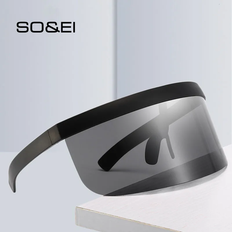 SO&EI Oversized Anti-Peeping One Piece Rimless Sunglasses Men Fashion Outdoor Sports Windproof Goggles Women UV Mask Sun Glasses