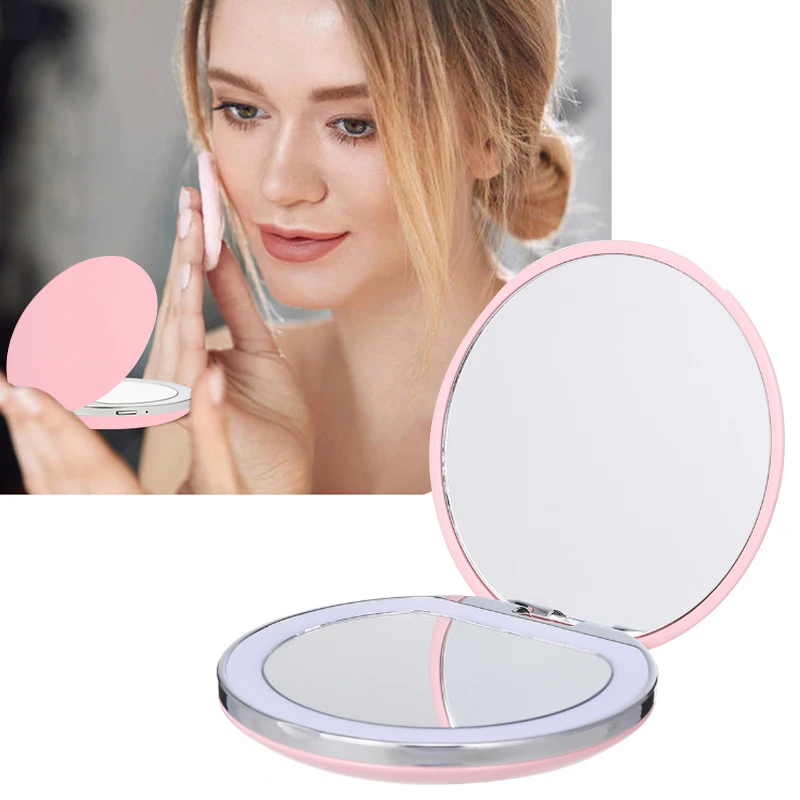 Mini Rechargeable Cosmetic Mirror Portable Pocket LED Makeup with Light Hand Compact 3X Magnifying Folding Mirrors | Красота и