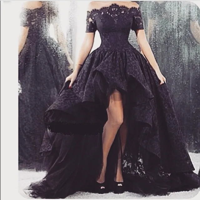 

Summer style Black lace Front short back long abendkleider Evening prom gown vestido de festa 2018 mother of the bride dresses
