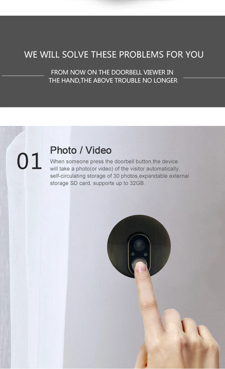2.8" LED Display Smart Visual Doorbell Digital Photo Video Night Version Door Eye 720 HD Electronic Peephole Door Camera Viewer