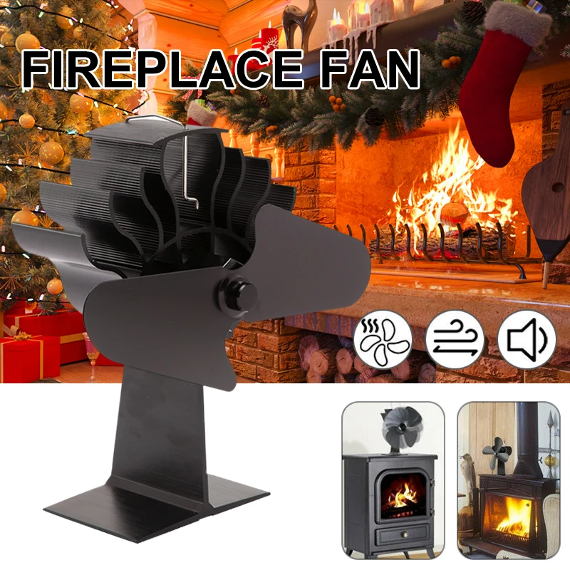 4 blades thermal power stove fan log wood burner ecopan silent black