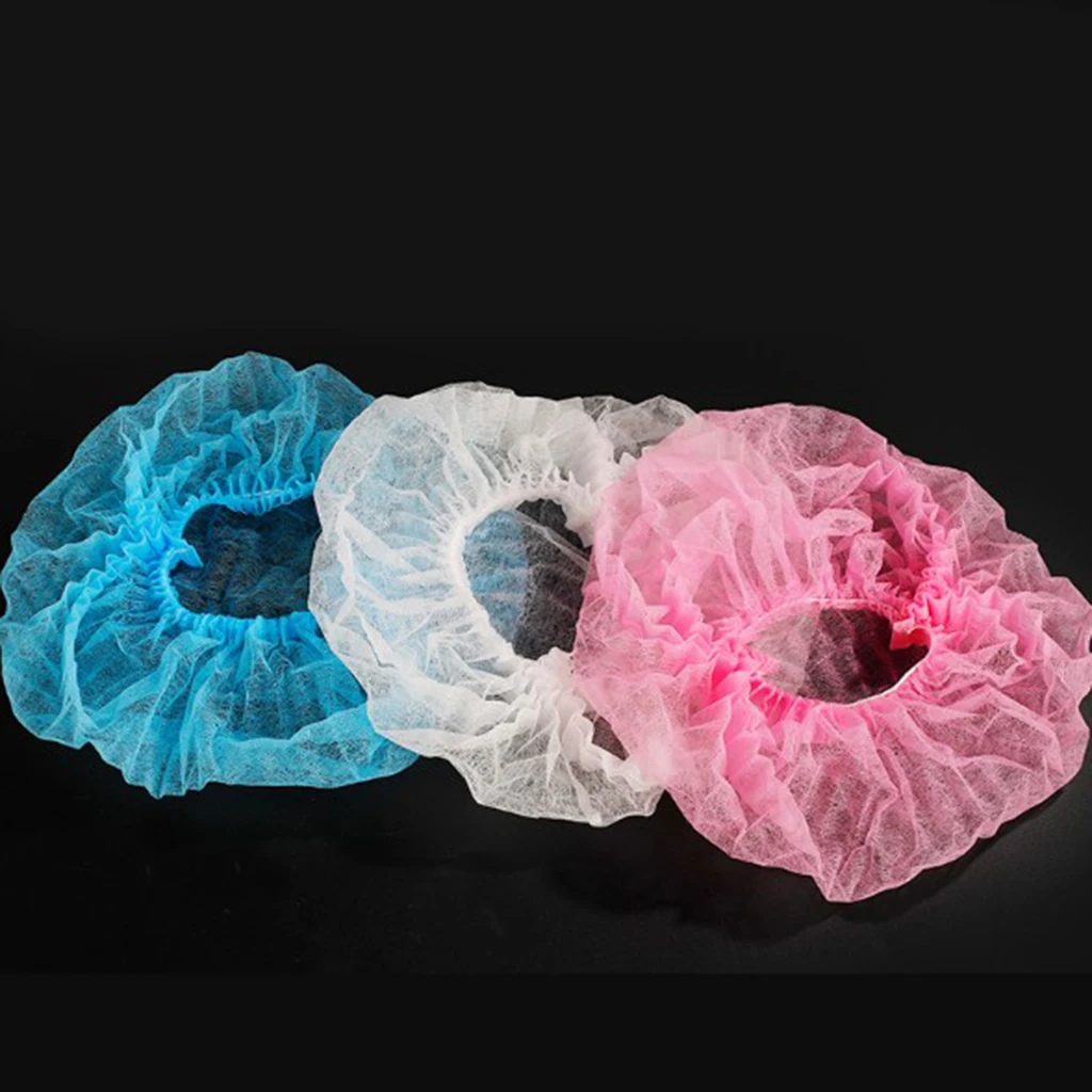 10pcs Disposable Hair Caps Head Anti-Dust Bouffant Kitchen Tanning Cap Pink