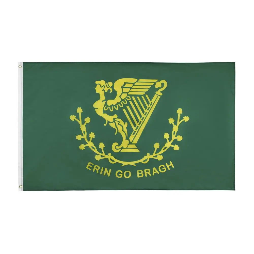 

3x5ft 90x150cm Hanging Green Backgroud Ireland Irish Erin Go Bragh Harp Flag and Banner for Celebration Decoration