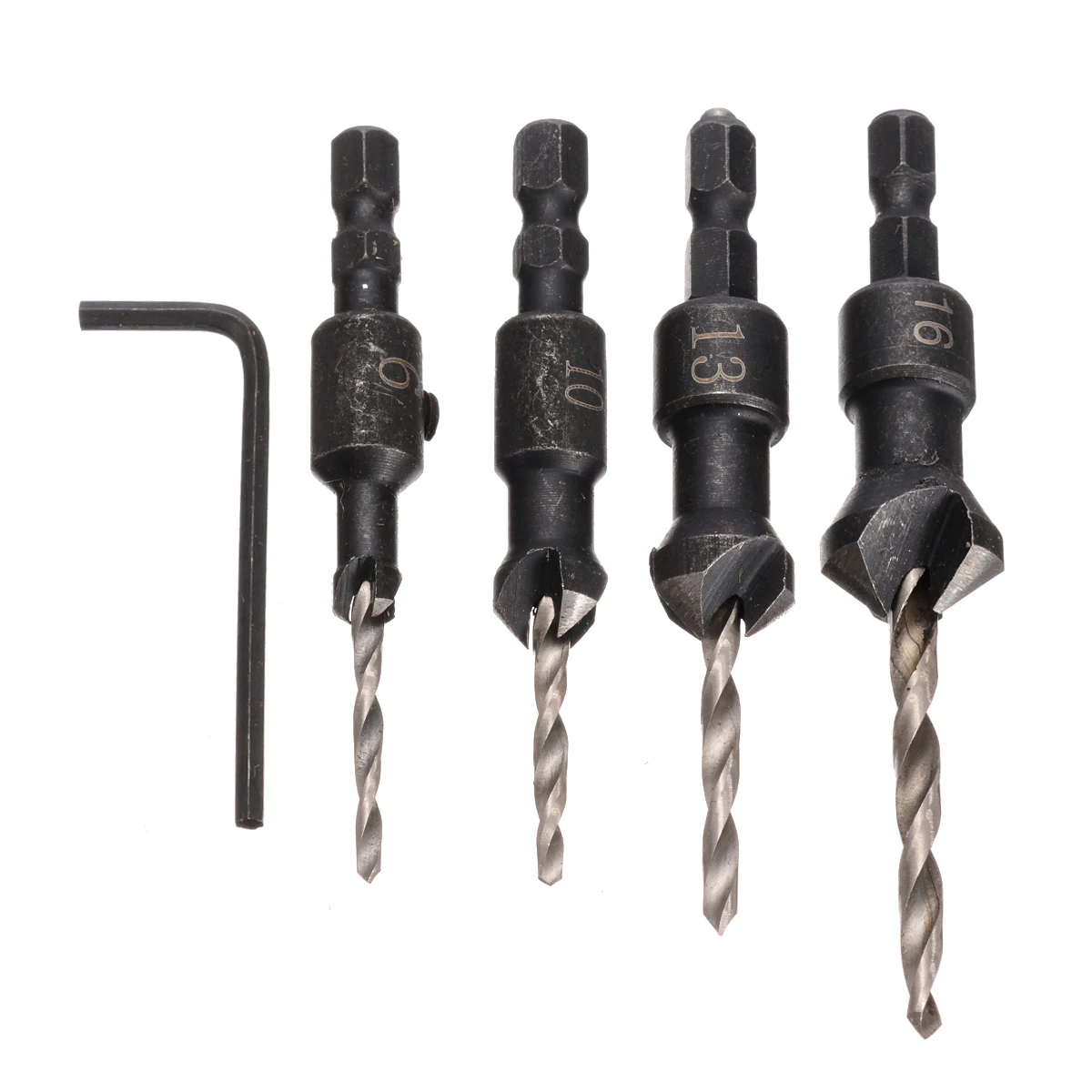4pcs/set 3/3.5/4/4.5 mm HHS Countersink Drill Bit Woodworking Hole Drill With Hex Spanner Wood Carpentry Power Tools