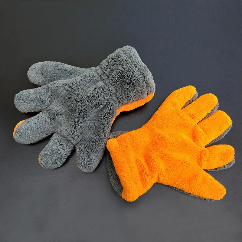 Double-Sided Coral Fleece Five-Finger Car Wash Gloves Instrumentation Drying Plush Thick Towel Polishing Wash Towels Accessories car cleaning gloves microfiber car mitt microfiber cleaning gloves microfiber washing gloves microfiber gloves
