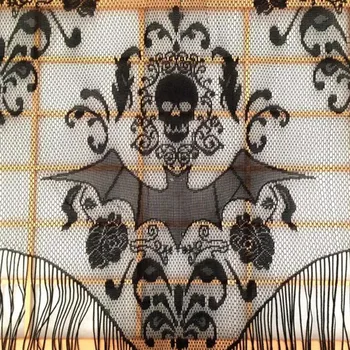 

New Skull Bat Web Curtain Topper Shawl Halloween Haunted House Home Tassel Party Supplies Party Curtains Fabric Tablecloth